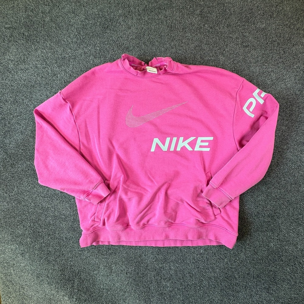 Nike Pro Dri-FIT Get Fit Sweatshirt Women Large Pink Cotton French Terry Graphic
